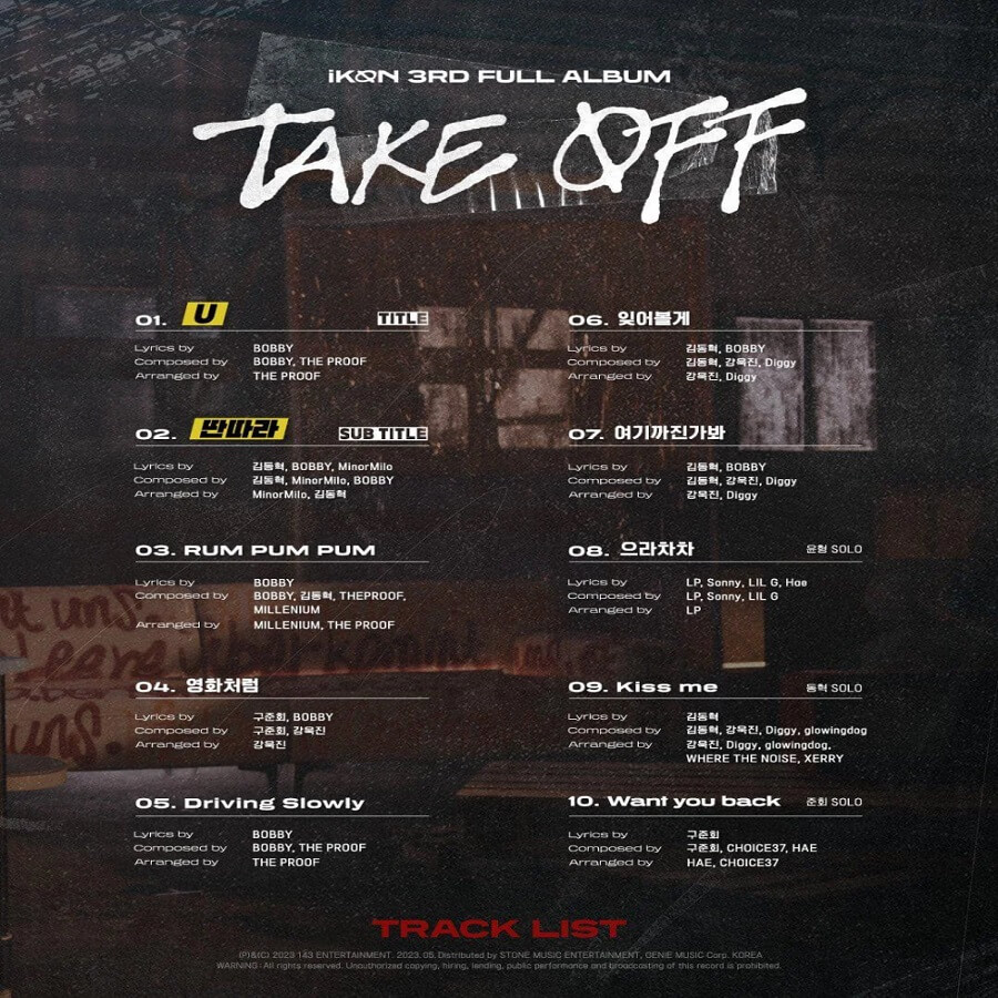 iKON - 'Take Off' Album-Trackliste