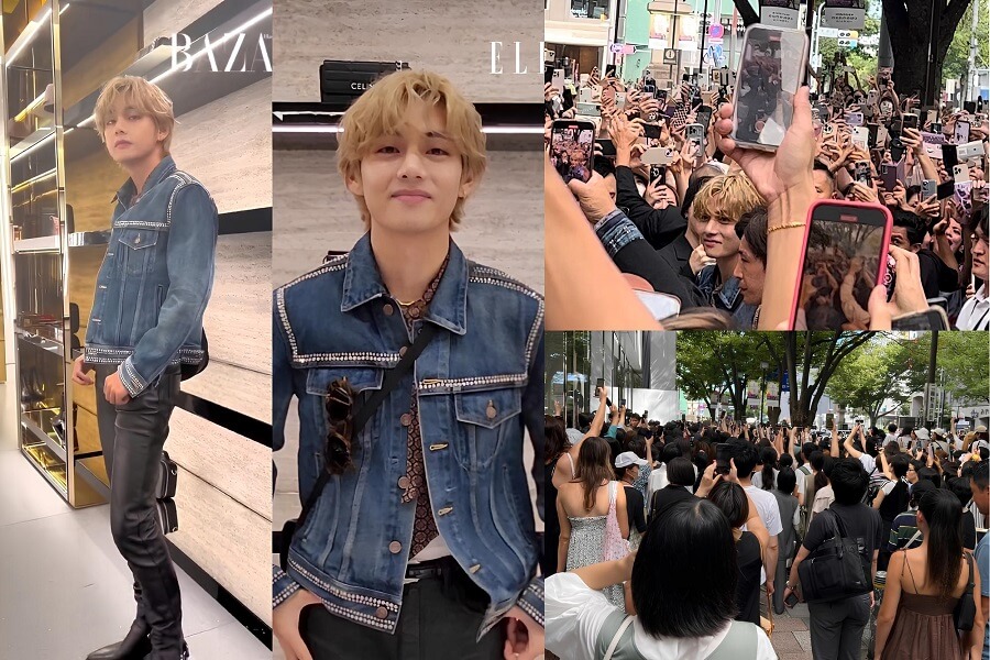 Riesige Fangemeinde begrüßt BTS' V (Kim Taehyung) im CELINE Store, Tokio